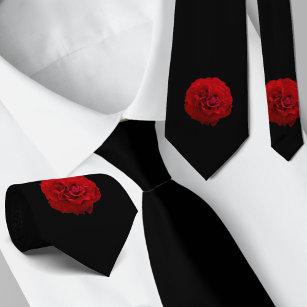 Red Rose Floral Classic Black Tie
