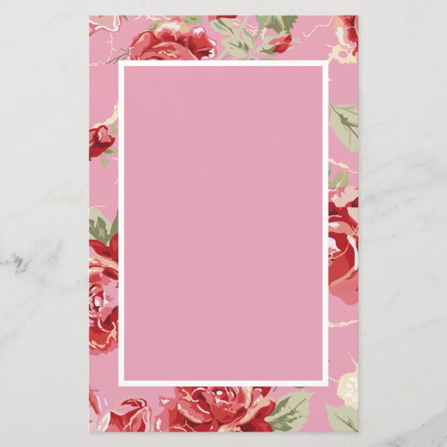 Red rose floral classic print bridal shower  annou (Front)