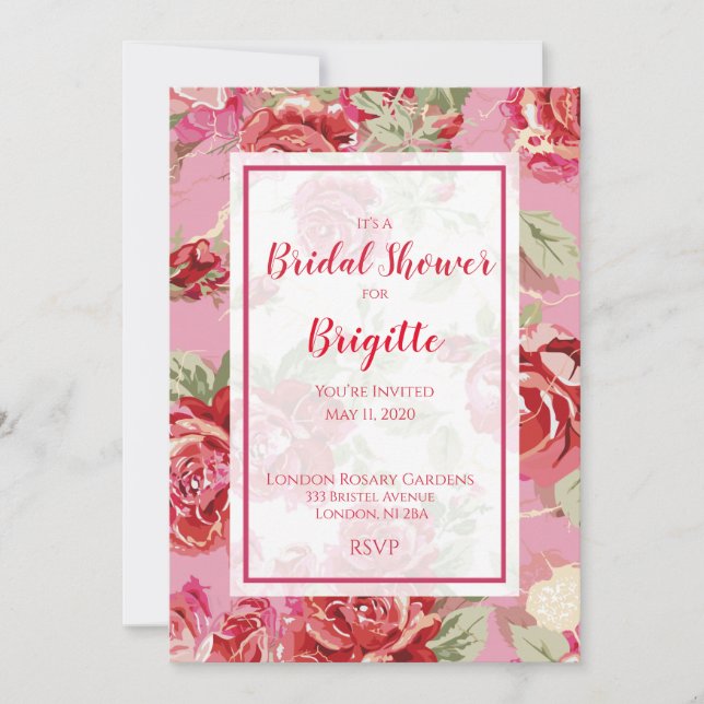 Red rose floral classic print bridal shower  annou announcement (Front)