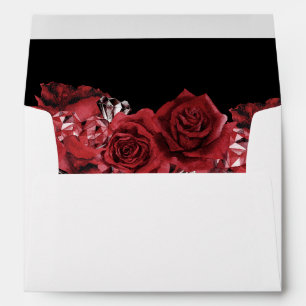 Red Rose Floral & Crystal - Black Envelope