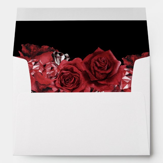 Red Rose Floral & Crystal - Black Envelope (Back (Bottom))