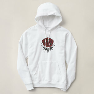 Red Rose Floral Emblem Hoodie