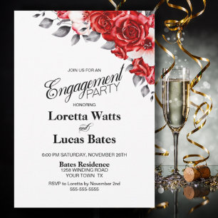 Red Rose Floral Engagement Party Invitation