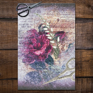 Red Rose Floral Ephemera Decoupage Portrait Tissue Paper