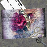 Red Rose Floral Ephemera Decoupage Tissue Paper<br><div class="desc">Red rose floral,  white botanical sprig,  and silver,  scissors,  over a vintage newspaper print.  Great for craft supplies and country chic designs.</div>
