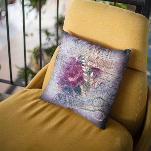 Red Rose Floral Ephemera Home Decor Cushion