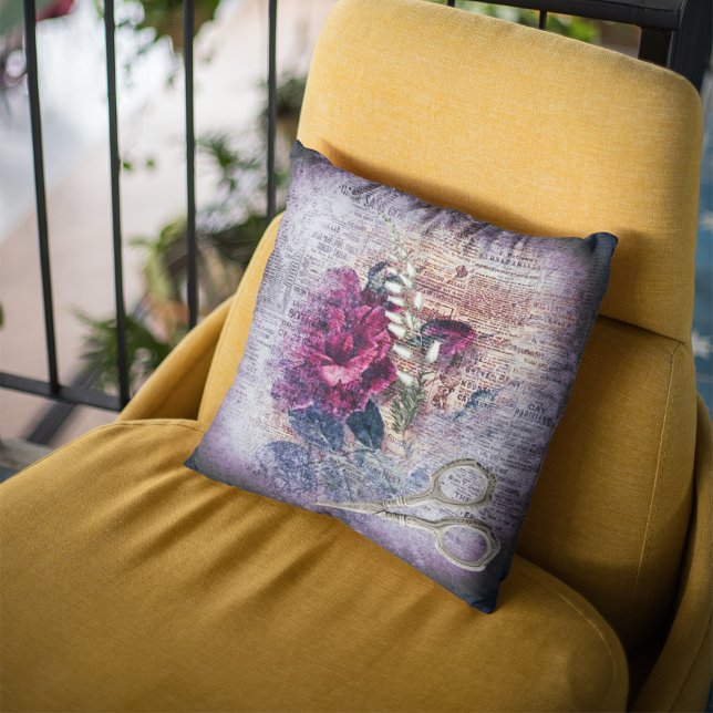 Red Rose Floral Ephemera Home Decor Cushion (Creator Uploaded)