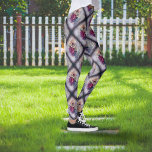 Red Rose Floral Ephemera Pattern Leggings<br><div class="desc">Red rose floral,  white botanical sprig,  and silver,  scissors,  over a vintage newspaper print with a luxury,  extravagant,  vintage chic style for her.  Created in a small pattern.</div>