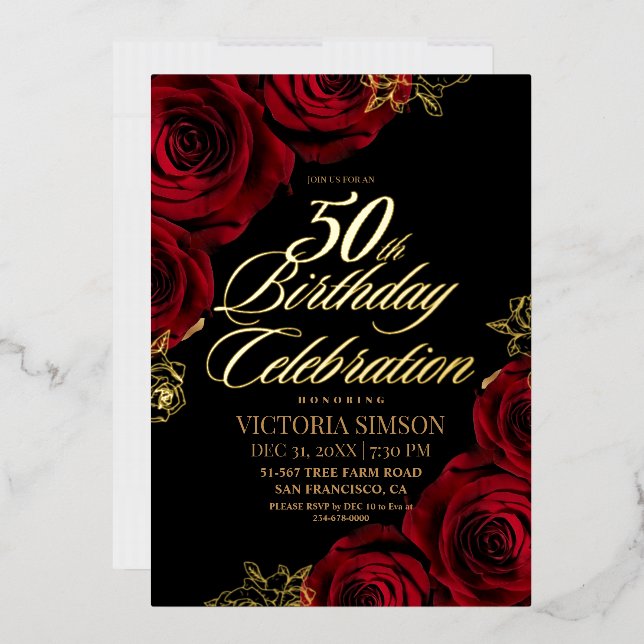 Red Rose Floral Fifty 50th Birthday (Envelope)