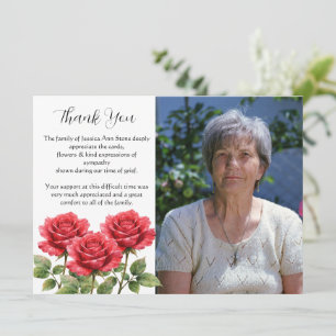 Red Rose Floral Funeral Death Thank you  Invitation