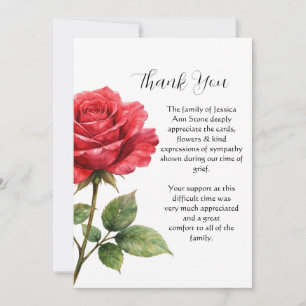Red Rose Floral Funeral Death Thank you  Invitation