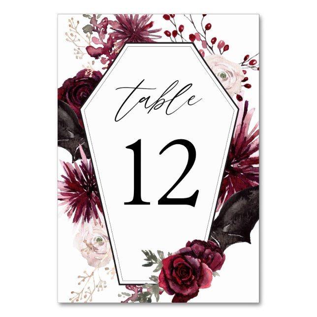 Red Rose & Floral Halloween Coffin Table Number (Front)
