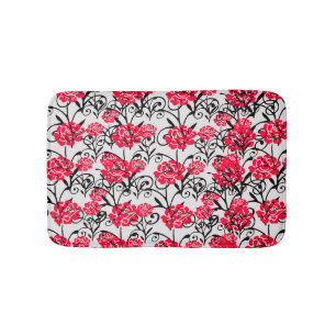 Red Rose Floral Illustration Pattern Design  Bath Mat