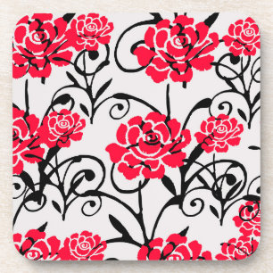 Red Rose Floral Illustration Pattern Design Coaster