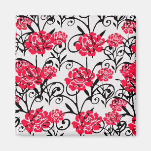 Red Rose Floral Illustration Pattern Design Magnet