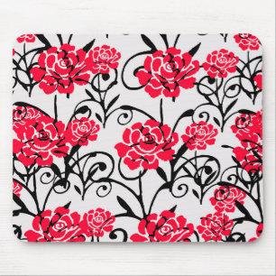 Red Rose Floral Illustration Pattern Design Mouse Pad