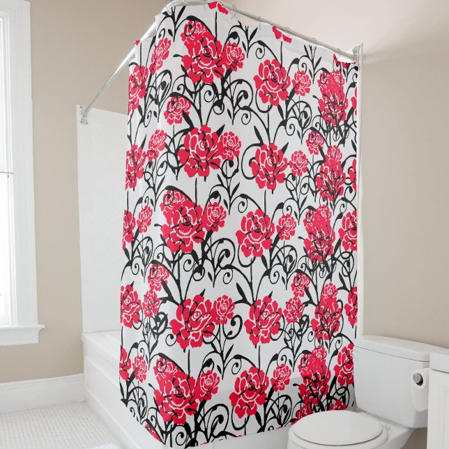 Red Rose Floral Illustration Pattern Design  Shower Curtain (Creator Uploaded)