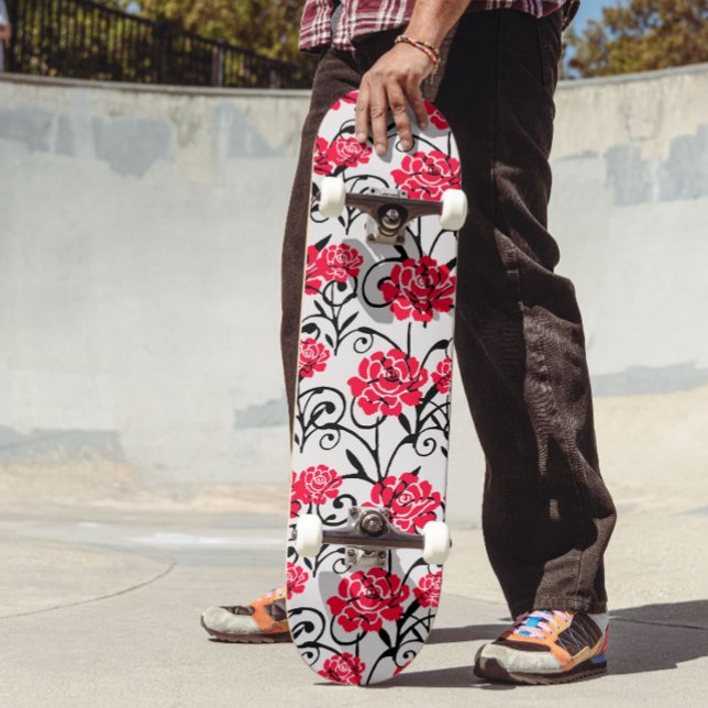 Red Rose Floral Illustration Pattern Design  Skateboard (Creator Uploaded)