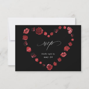 Red Rose Floral & Lips Heart w Meal RSVP - Black Card