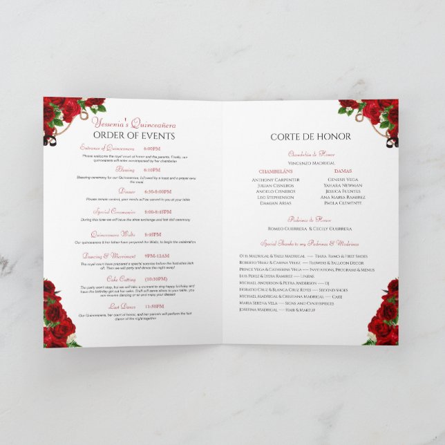 Red Rose Floral Mariachi Charro Quinceanera Programme (Inside)