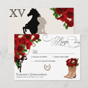 Red Rose Floral Mariachi Quinceanera RSVP Card