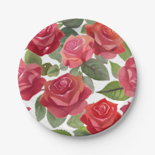 Red Rose Floral Party Paper Plate