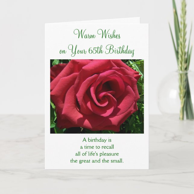 Red Rose Floral Personalised 65th Birthday Card (Front)