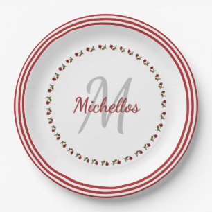 Red Rose Floral Photography - Initial & Name Paper Plate