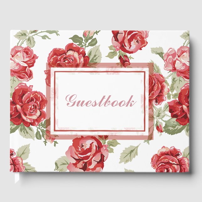 Red rose floral print guest book (Front)