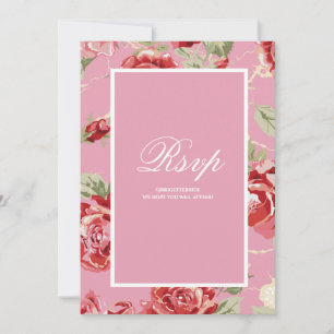 Red rose floral print save the date RSVP card