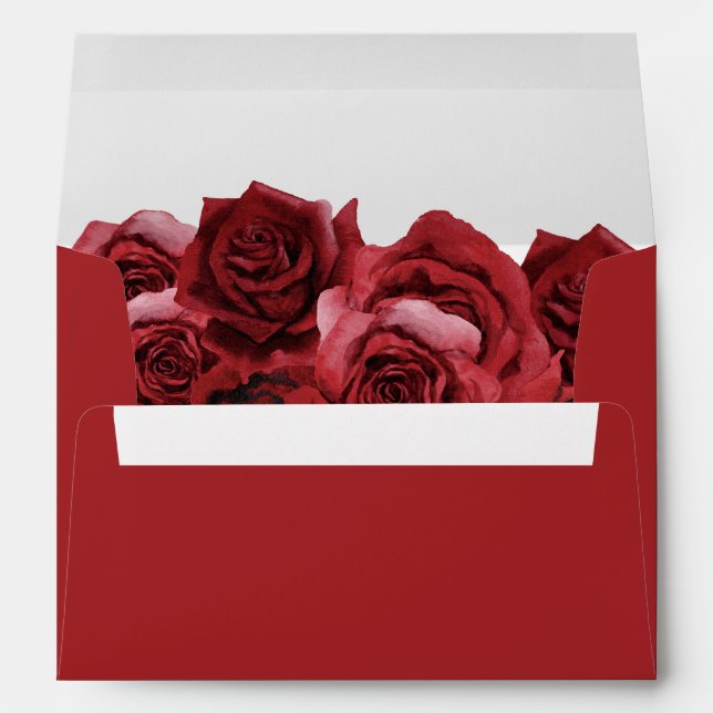 Red Rose Floral - Red & White Envelope (Back (Bottom))