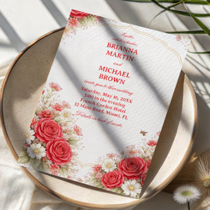 Red Rose Floral Romantic Invitation