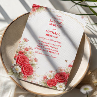 Red Rose Floral Romantic Invitation