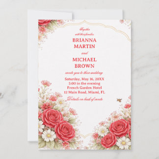 Red Rose Floral Romantic Invitation