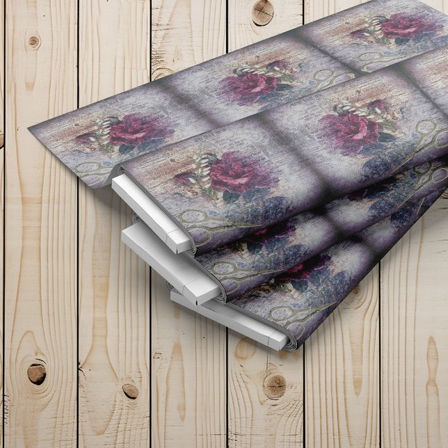 Red Rose Floral Scissors Ephemeral Pattern Fabric (Creator Uploaded)