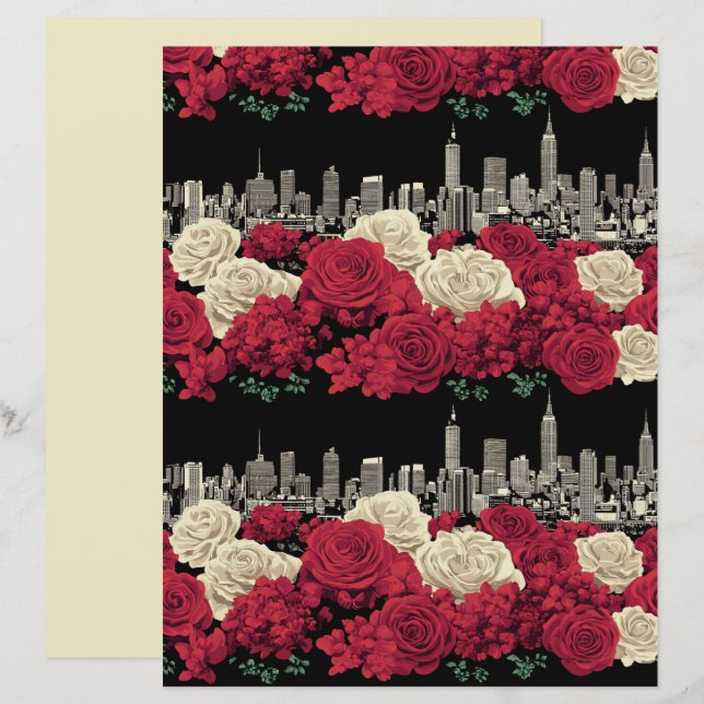 Red Rose Floral Scrapbook Paper (Front/Back)