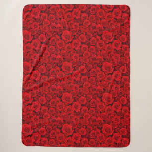 Red Rose Floral Sherpa Blanket