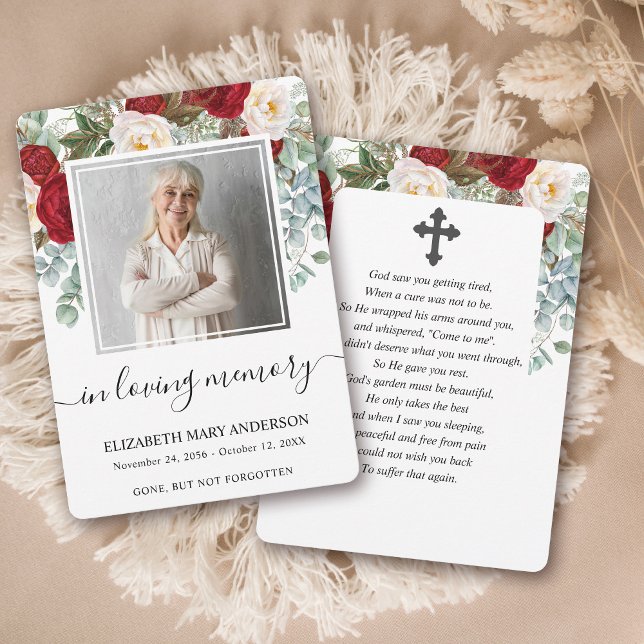 Red Rose Floral Watercolor Funeral Prayer Card (Creator Uploaded)