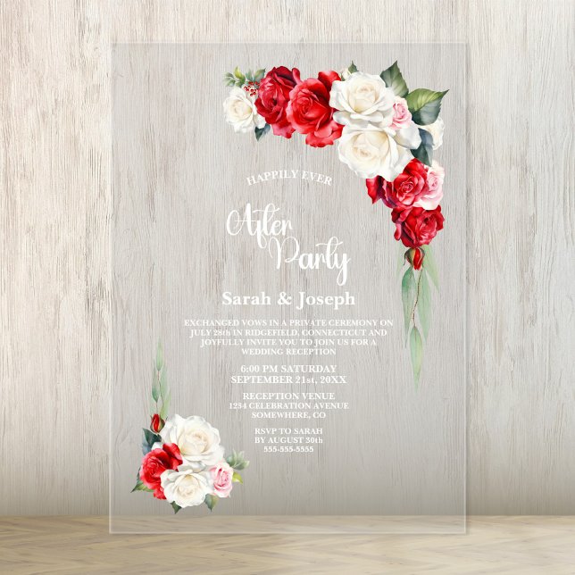Red Rose Floral Wedding After Party Acrylic Invitations (Creator Uploaded)