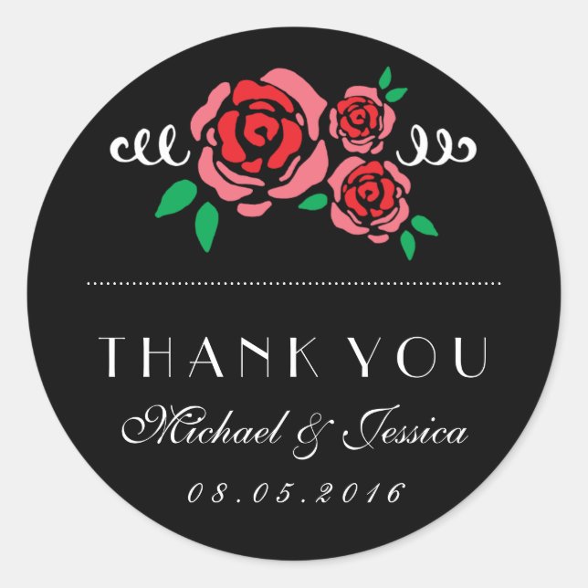 Red Rose Floral Wedding Favour Thank You Sticker (Front)