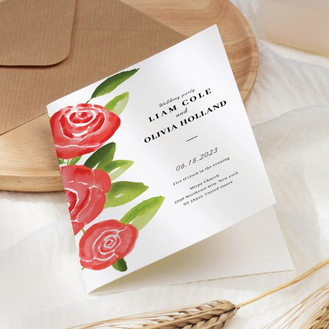 Red Rose Floral Wedding Program Programme (Creator Uploaded)