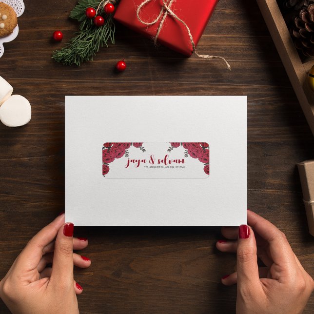 Red Rose Floral Wedding Theme (wedding floral bride and groom name label)