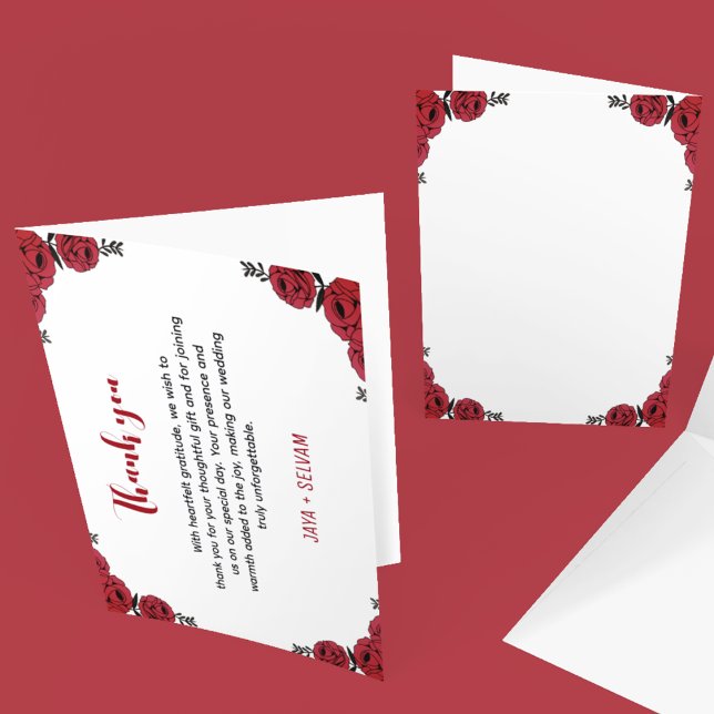 Red Rose Floral Wedding Theme Thank You Card (thank you card that matches your wedding floral theme)