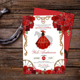 Red Rose Floral Western Charro Quinceañera Invitation
