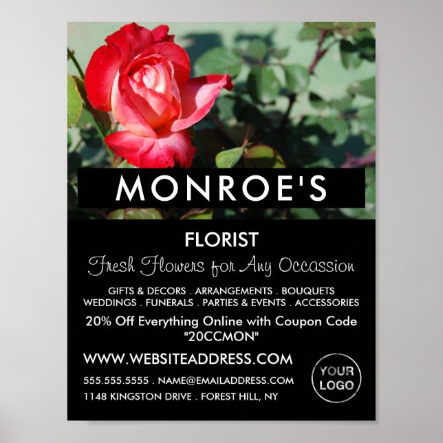 Red Rose, Florist, Floristry Advertising Poster (Front)