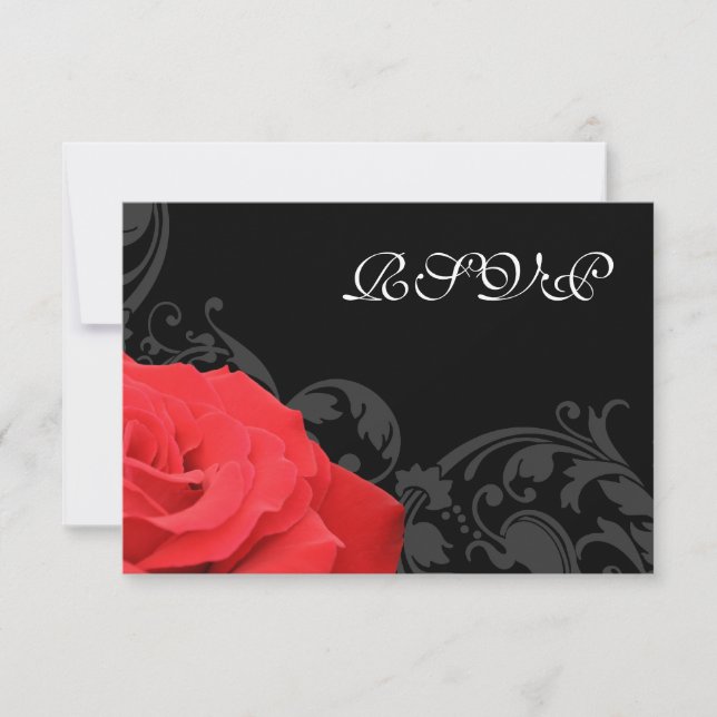 Red Rose Flourish Wedding RSVP Response Card (Front)