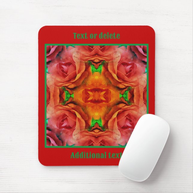 Red Rose Flower Abstract Distressed Personalised Mouse Pad (With Mouse)