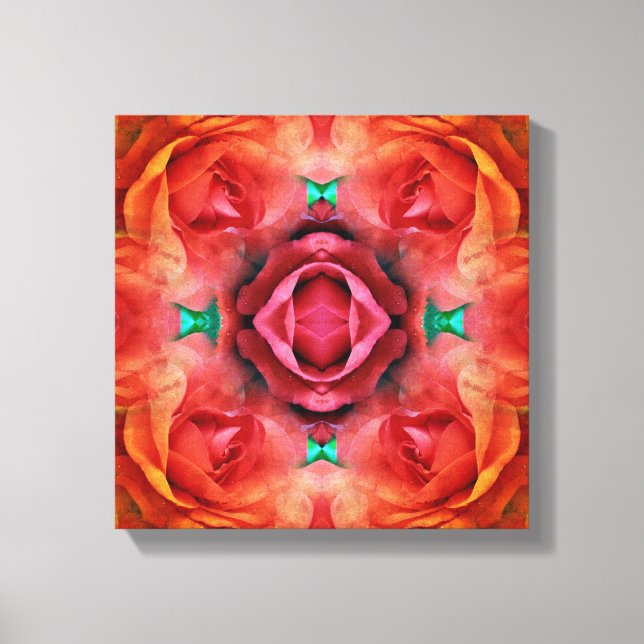 Red Rose Flower Abstract Nature Distressed Canvas Print (Front)