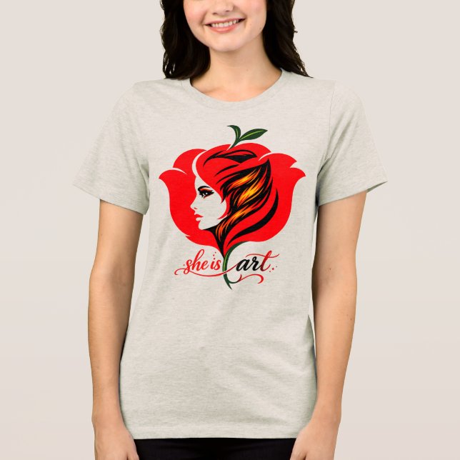 Red rose Flower art Tri-Blend Shirt (Front)