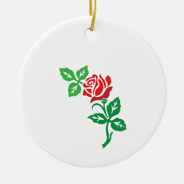 Red Rose Flower Design – Classic Floral Beauty Ceramic Tree Decoration (Front)